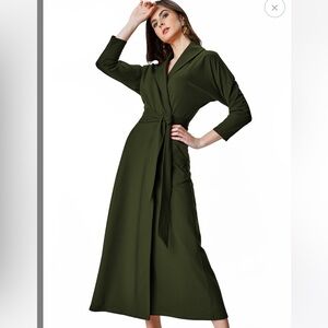 eshakti Green Shawl Collar Cotton Jersey Wrap Dress Size Large